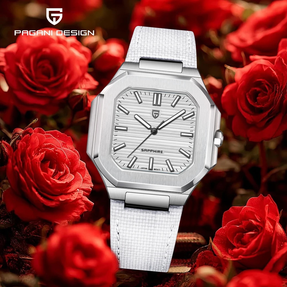 

Часы PAGANI DESIGN, чисто белые простые кварцевые часы для мужчин, новинка 2025 года, водонепроницаемые часы из нержавеющей стали с сапфировым стеклом VH31 Movt