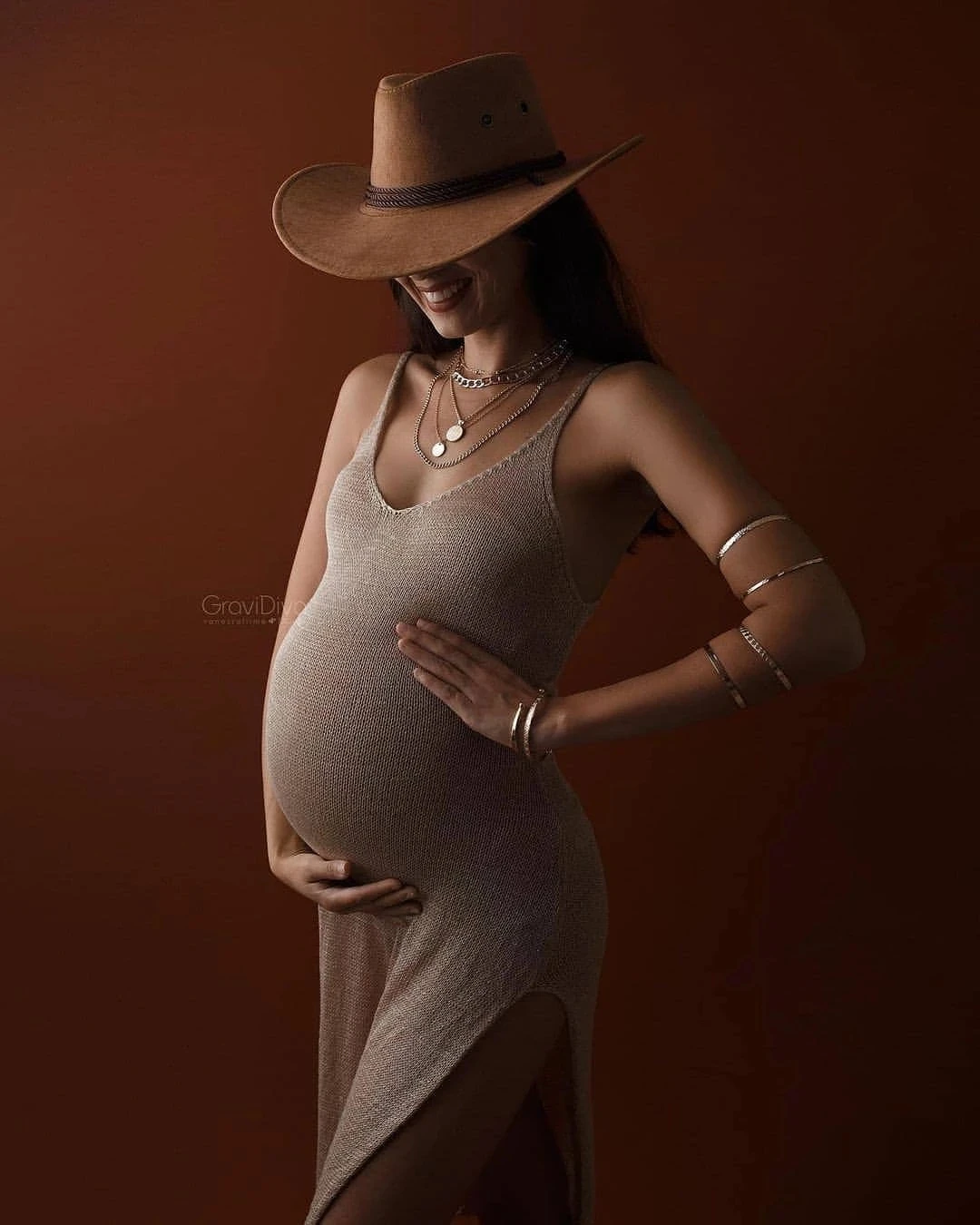 Vestido de maternidad de punto para fotografía de mujeres, vestidos de embarazo de oro rosa para Sesión de fotos de Baby shower, accesorios de ropa