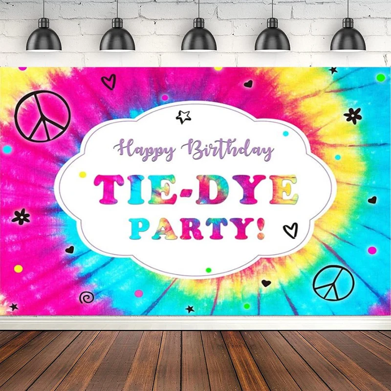 

Happy Birthday Party Photography Backdrop For Tie-Dye Colorful Poster Children Kids Photo Booth Background Banner Decoration