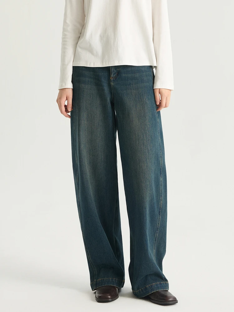 

Удобные винтажные джинсы Fce для женщин, свободный крой, высокая талия, хлопковый деним, длина в пол, осенне-зимние повседневные брюки