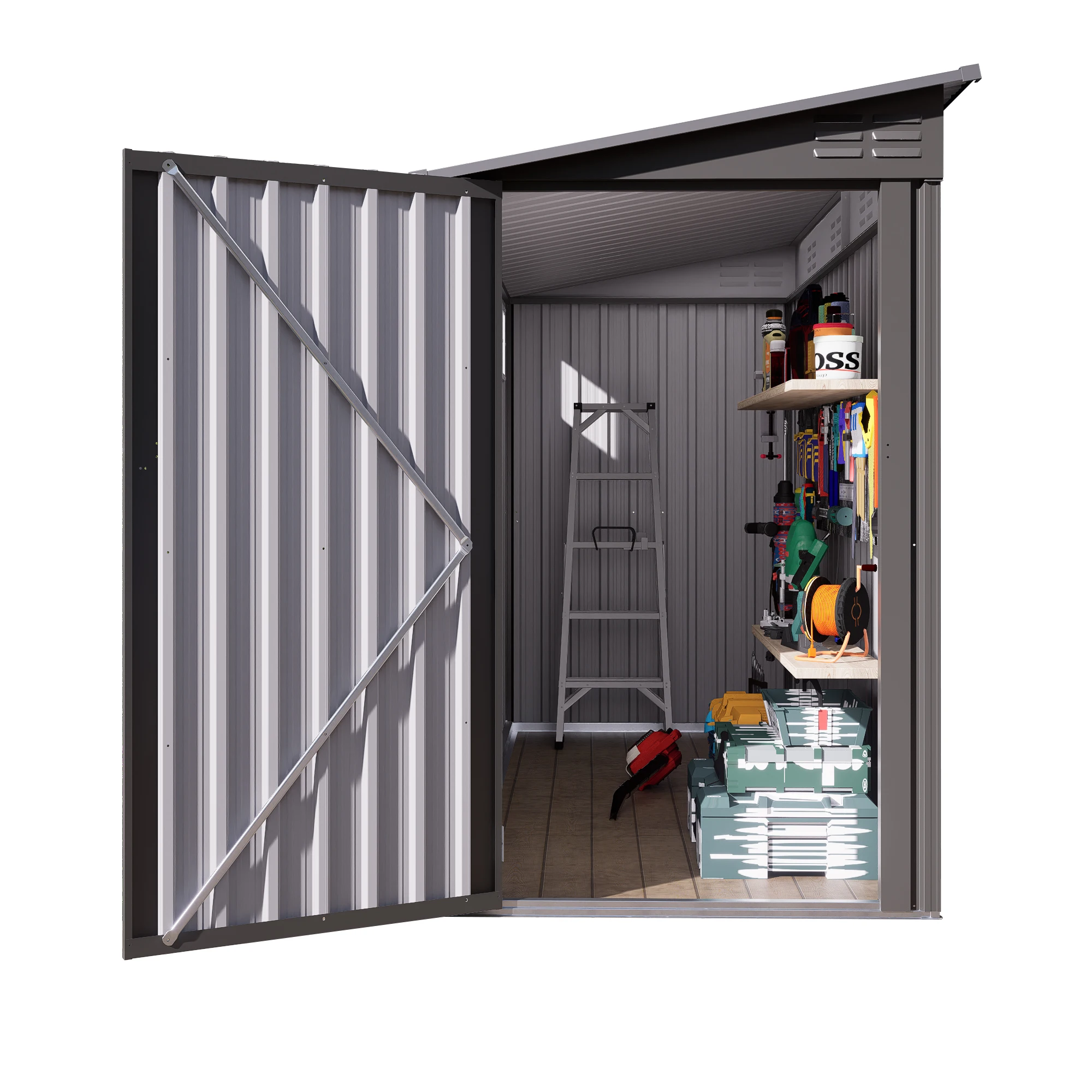 4 X 9ft Metal Outdoor Storage Shed Sloping Roof Storage Shed with Lockable Door 6 Vents Waterproof Garden Tool Shed for Backyard