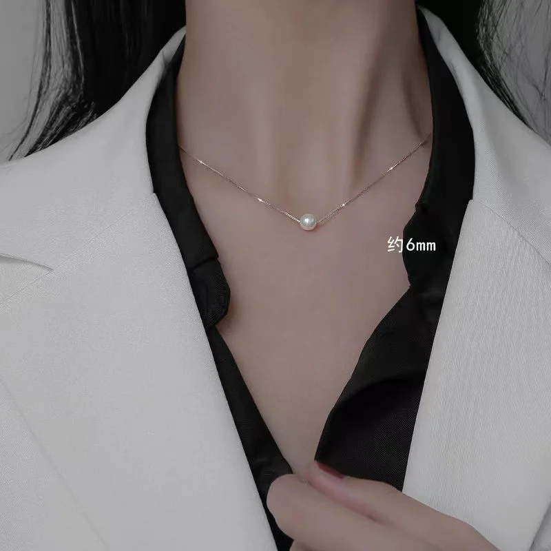 Minimalist Pearl Choker Necklace for Women White Freshwater Pearl Stainless Steel Chain Lightweight Daily Elegant Jewelry