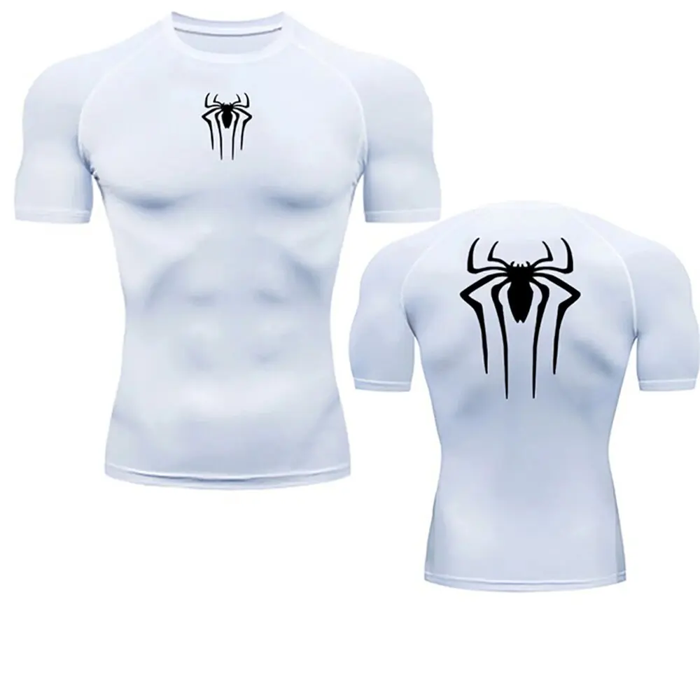 Men\'s Compression Spider Printed T-Shirt Sports Y2K Short Sleeve Muscle Fitness Tight Quick-drying Breathable Gym Clothes Tops