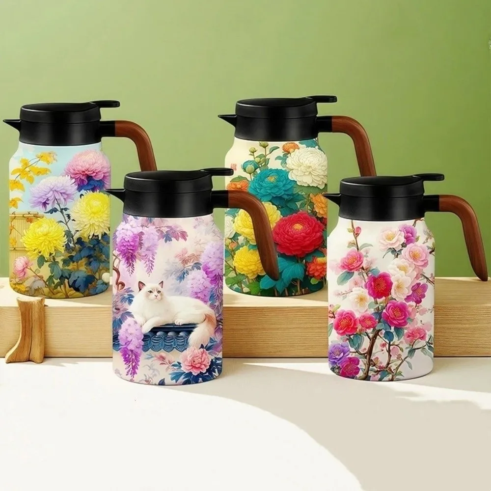 

Portable Retro Flower Insulated Kettle Floral Printing Stainless Steel Vacuum Flask 800ML/1500ML Hot Water Water Cup for Outdoor
