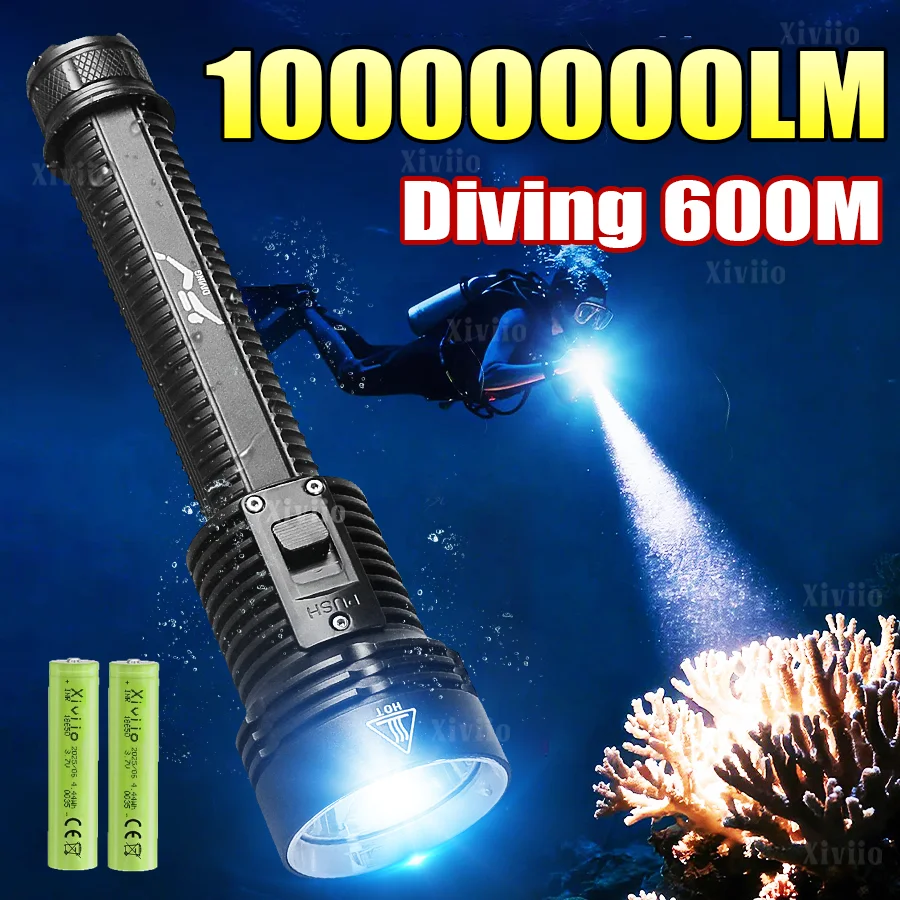 

Powerful T40 LED Diving Flashlight Super Bright Professional Scuba Diving Flashlight IPX8 Waterproof Underwater 600M DIve Torch