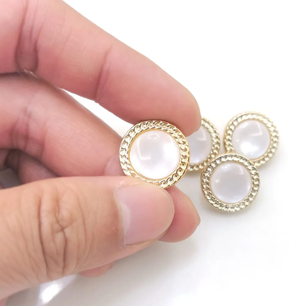 10pcs Fashionable Shank Buttons Opal-like Beautiful Gold Color Round Plastic Buttons Garment Accessories