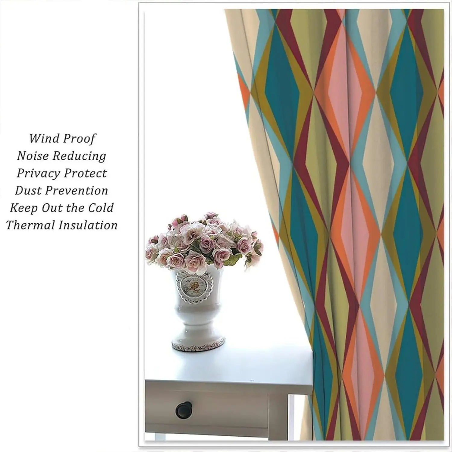 Boho Geometric Pattern Curtain Pair 2pcs Modern Living Room Window Drapes Abstract Geometric Style Home Decor Curtain