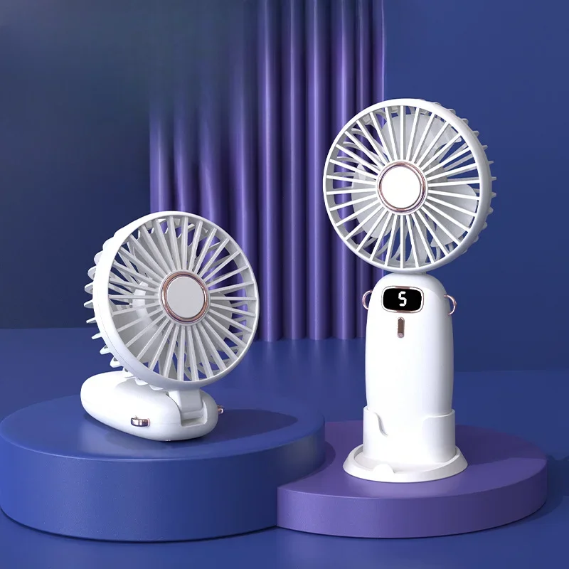 Handheld USB Mini Fan Foldable Portable Neck Hanging Fans 5 Speed Usb Rechargeable Fan With Phone Stand And Display Screen New