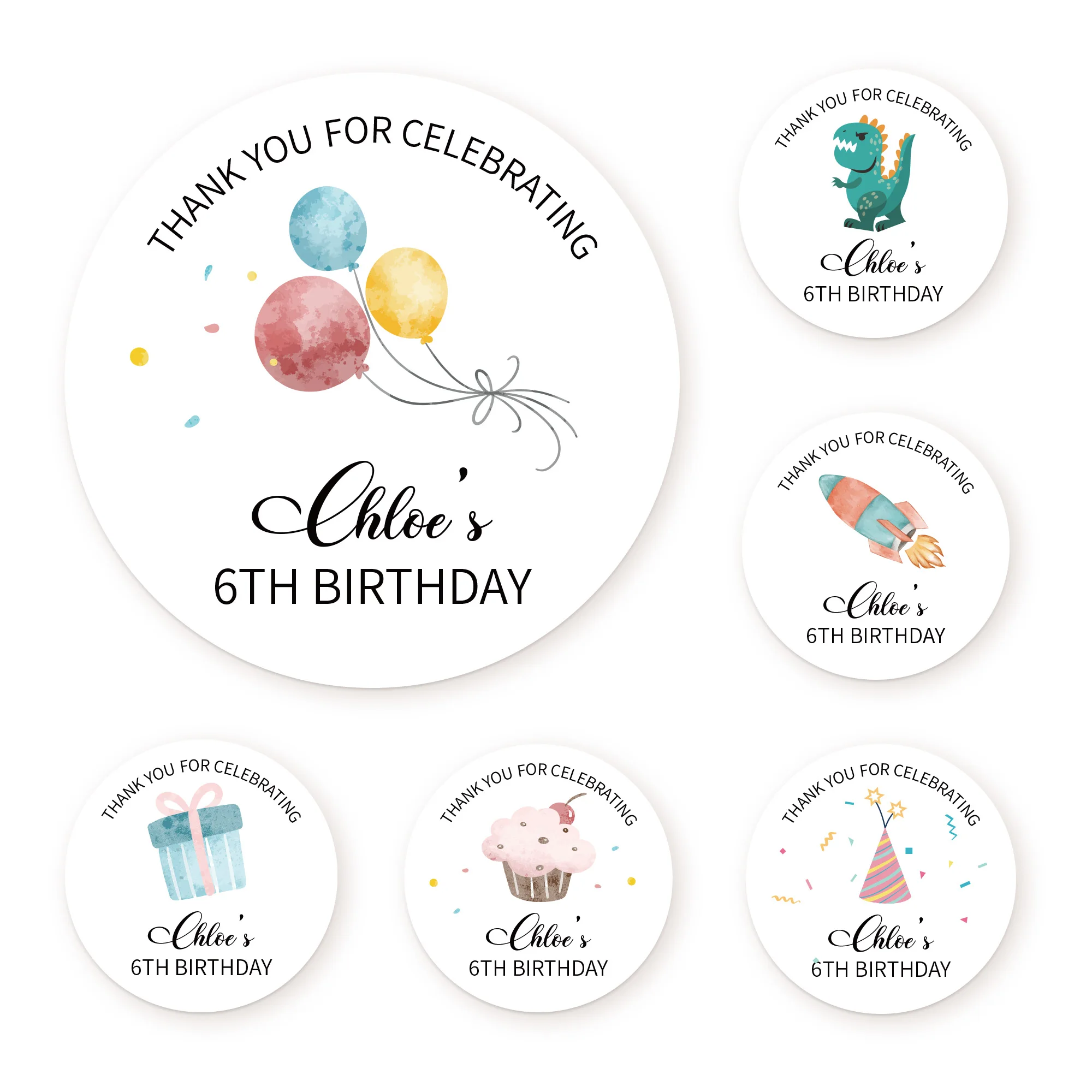 

100Pcs Personalized Round Label Stickers Custom Birthday Stickers of Name Date Thank You,for Bridal Shower Wedding Party Favors