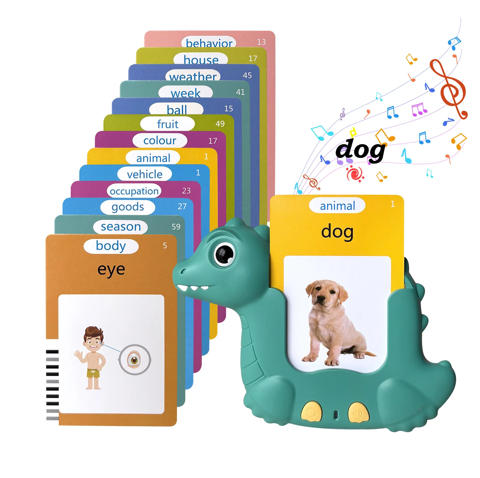 Máquina de aprendizaje de educación temprana para niños, tarjetas Flash de dinosaurio de dibujos animados, libro de Audio de idioma, máquina de tarjetas de juguete iluminada cognitiva para bebés