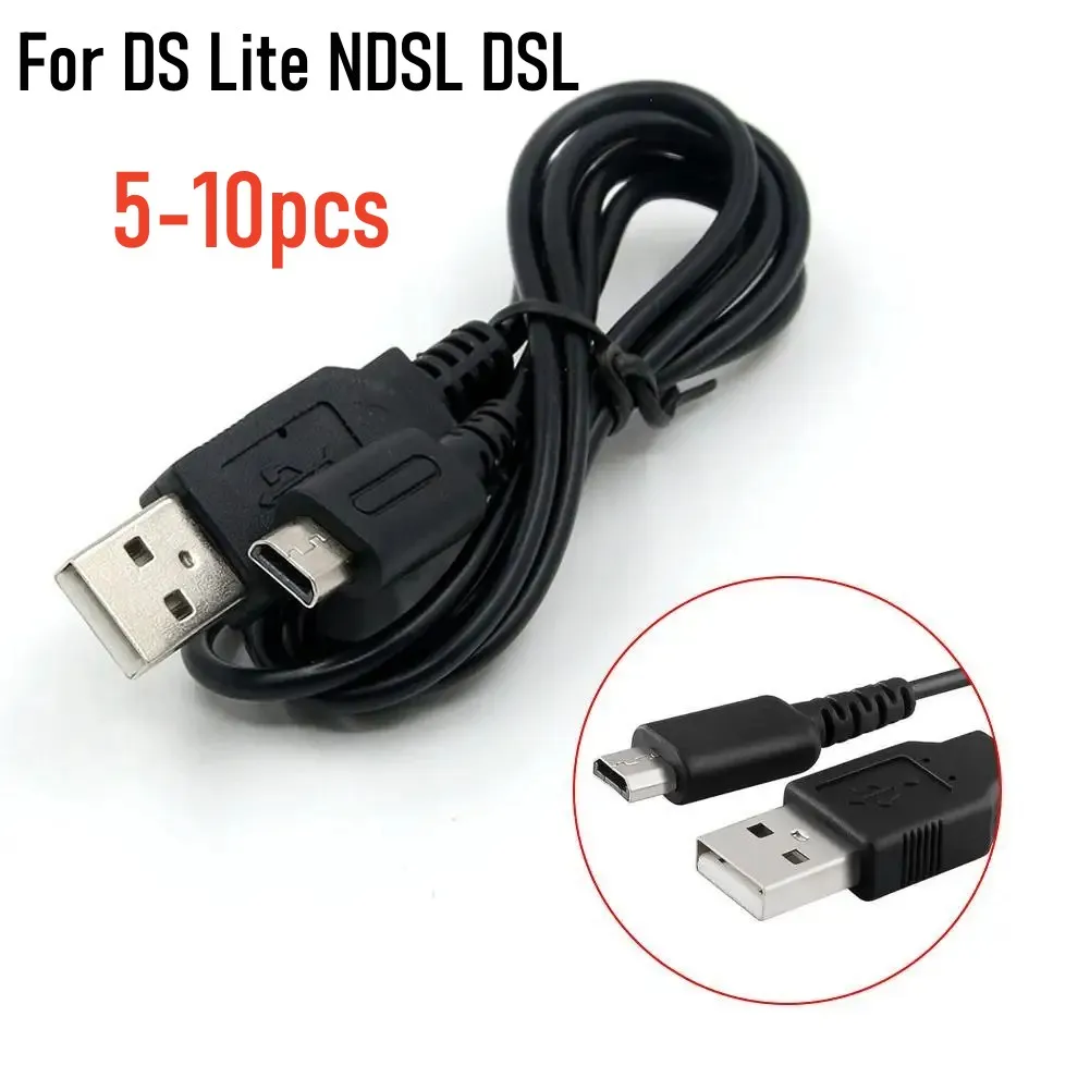 5-10pcs NDSL USB Charger Power Cable Line Charging Cord Wire for Nintendo DS Lite DSL NDSL 1.2m Black