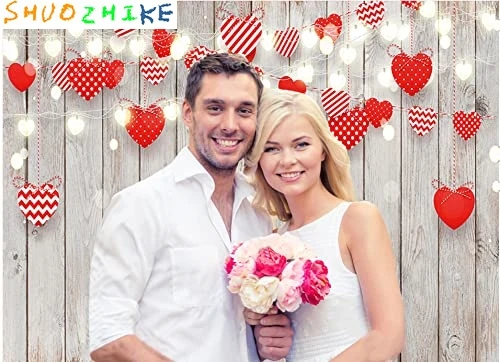 عيد الحب خلفية بريق ريفي الخشب الأحمر الحب القلب الزفاف دش حفل زفاف التصوير خلفية ديكور استوديو الصور #2