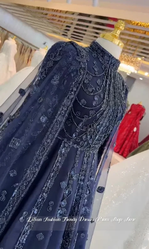 مخصص البحرية ثوب مسائي رائع مطرز فستان مطرز مناسبة رسمية ثوب مسائي فستان الخطوبة فستان حفلات الزفاف #3