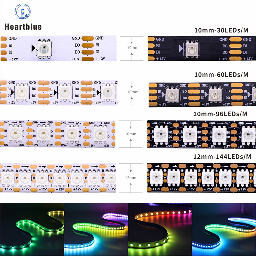 

WS2815 DC12V WS2813 WS2812b LED Strip Light RGB Individually Addressable LED Lights Dual Signal 30 60 100 144 LEDs IP30 65 67