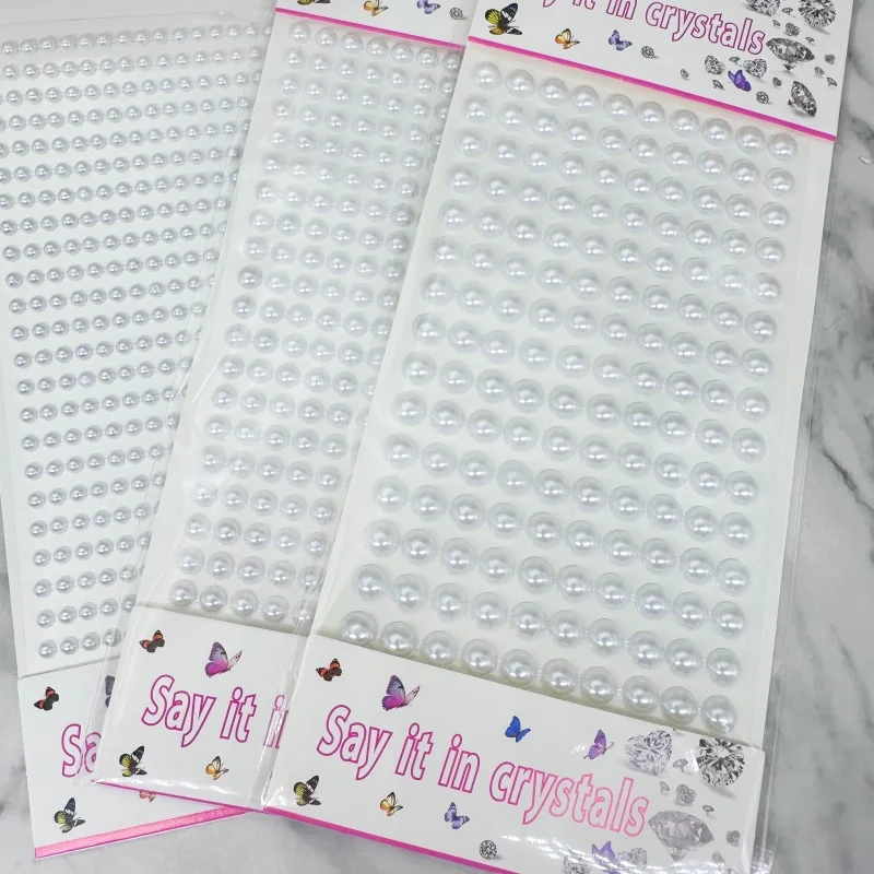 White Half Round Pearls Stickers Pearl Chains Self-Adhesive For Decorative Car Phone Case Nail Art Scrapbooking DIY Accessories