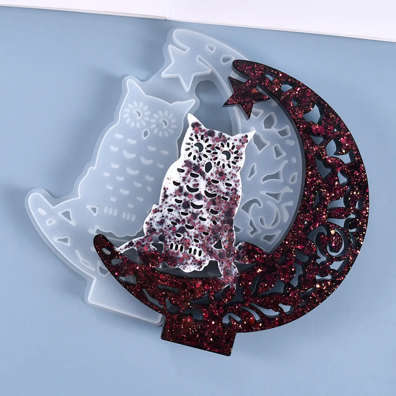 

DIY Crescents Owl Resin Mold Ramadan Silicone Mold Display Board Casting Mold Epoxy Moulds for Table Home Decoration Crafts