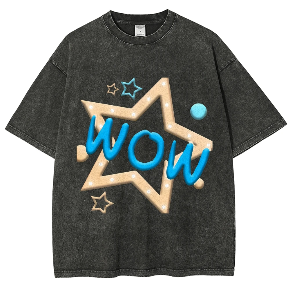 

Unisex Washed T-Shirt Y2K Style Colorful Star Print CustomCool Women's Fit Tee Streetwear Casual Graphic Top