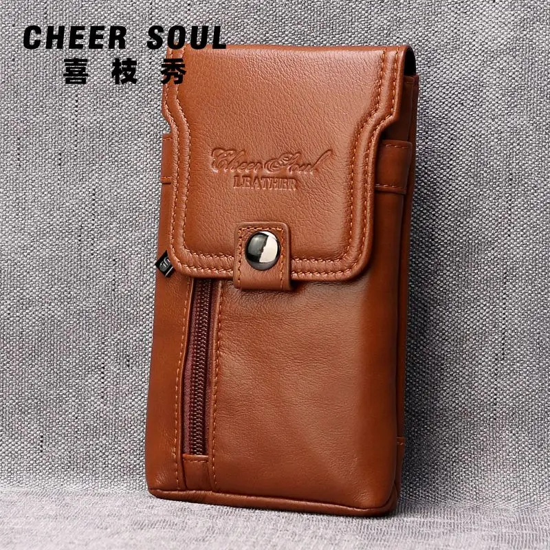 

Genuine Leather Waist Bag Men's Card Holder Phone Waist Bag Casual Bag Leisure Faionable Magnetic Bule Closure Size