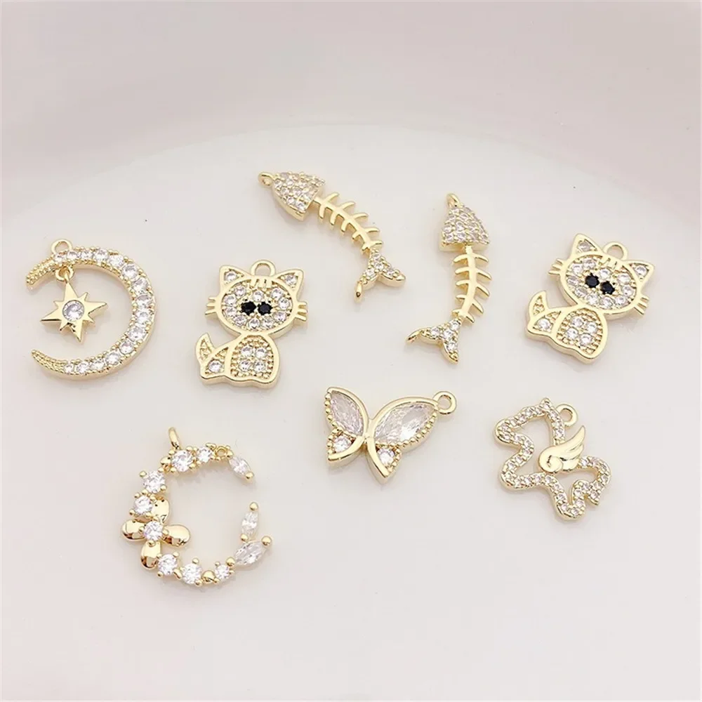 

14K Gold-plated Micro-zircon Moon Butterfly Cat Charm Pendant DIY Jewelry Supplies Beads for Necklace Bracelet Craft Accessories