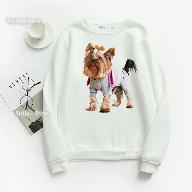 Moda feminina hoodies bonito yorkshire terrier cão impressão animal primavera outono inverno feminino o-pescoço roupas moletom