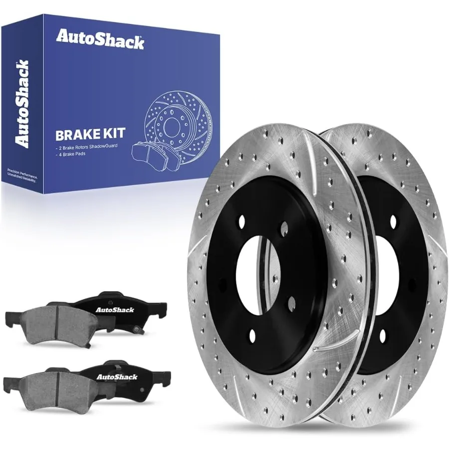 

AutoShack 11,06 281 мм передние вентилируемые тормозные роторы с прорезями и электронным покрытием + керамические тормозные колодки, замена для Dodge 2001-2007 гг.