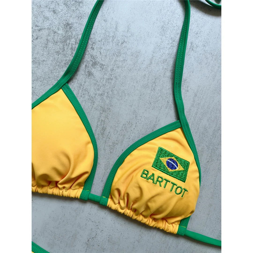 Badeanzug mit brasilianischer Flagge, Neckholder-Bikini, Damen-Badebekleidung, zweiteiliges Bikini-Set, hoher Beinausschnitt, Badeanzug, Schwimmanzug V8369 – Detail 7
