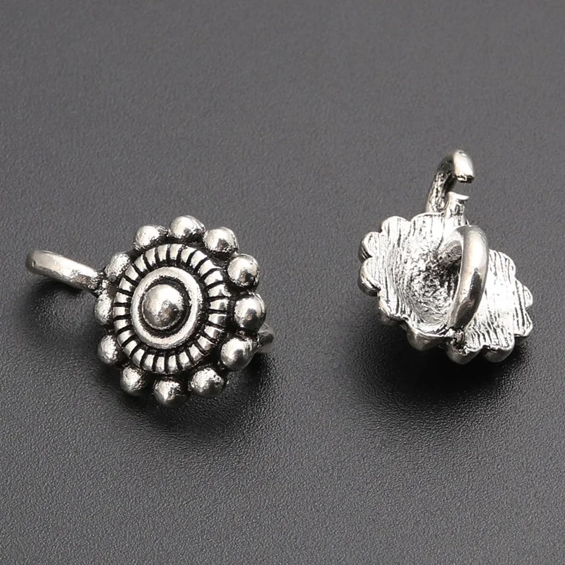 10pcs Silver Color Flower Hook Pendant Charms Fit DIY Jewelry Making Necklace Accessories SALE