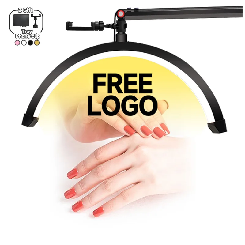 Free LOGO Half Moon Light Manicure Beauty Skincare Lashes LED Nail Table Facial Bed Clip-on Lamp Light For Lash Salon Extension