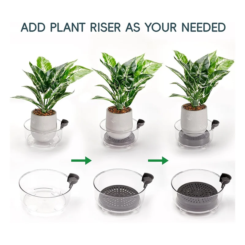Deep Plant Saucer, Bottom Watering Tray With Height-Adjustable Planter Riser For Indoor Plants, Plant Water Catcher Tray