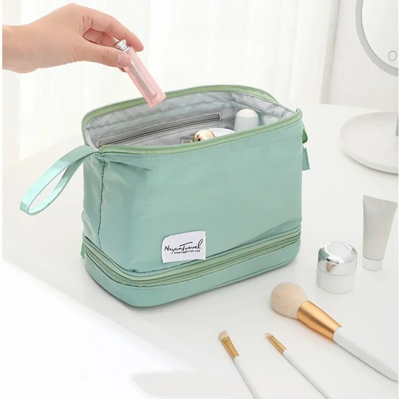 Double Layer Solid Makeup Organizer Skin Care Product Brush Holder Wash Storage Bags 2024 New Large Capatity Soft Cosmetic Bags