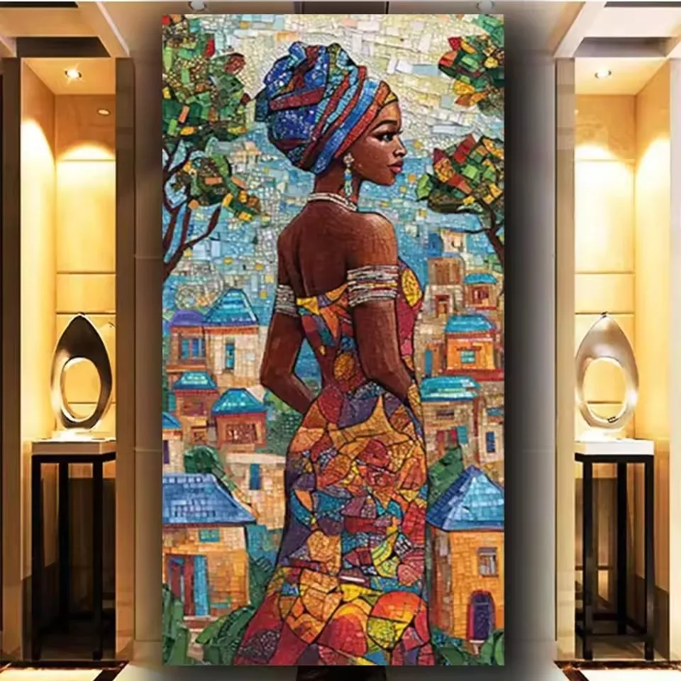 

5d Diy Diamond Painting Vibrant African American Woman Colorful Turban Fruit Diamond Mosaic Embroidery Amazing Home Decoration