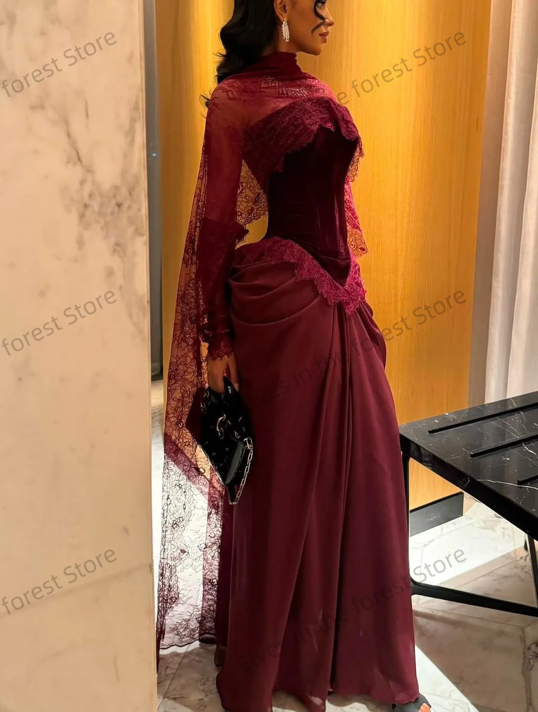 Suknie wieczorowe w stylu vintage, burgundowe, syrenie, z dekoltem w serduszko, szyfonowe, arabskie suknie balowe na urodziny, szyte na miarę, formalne Vestido de Gala