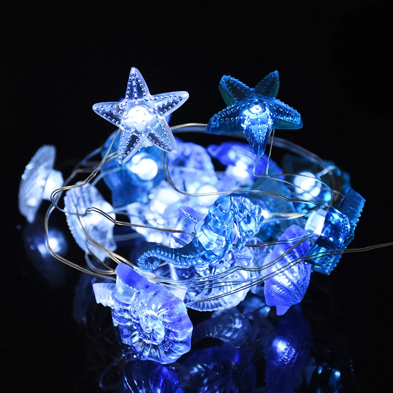 2M 20LED Shell Seahorse Starfish Fairy Garland Light String Marine Battery String Lamp Ocean Theme Party Home Bedroom Decoration