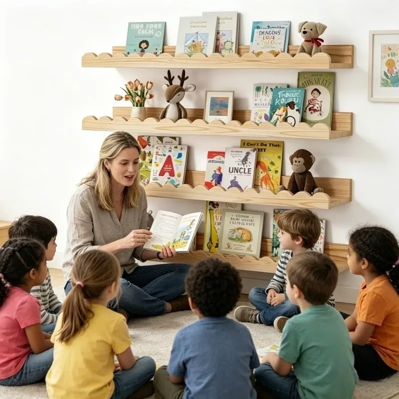 1/2Pcs Kids' Bookshelf Hanging Wooden Storage Rack for Books Toys Photo Frames Children Bedroom Wall Decor Storage Holder