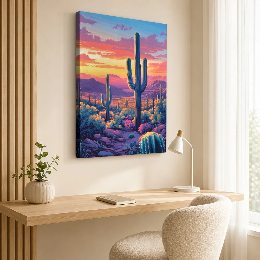 Saguaro National Park Arizona Canvas Print Customized Photo Illustrated Wall Art For Guesthouse Lounge, Landscape Lover Gift