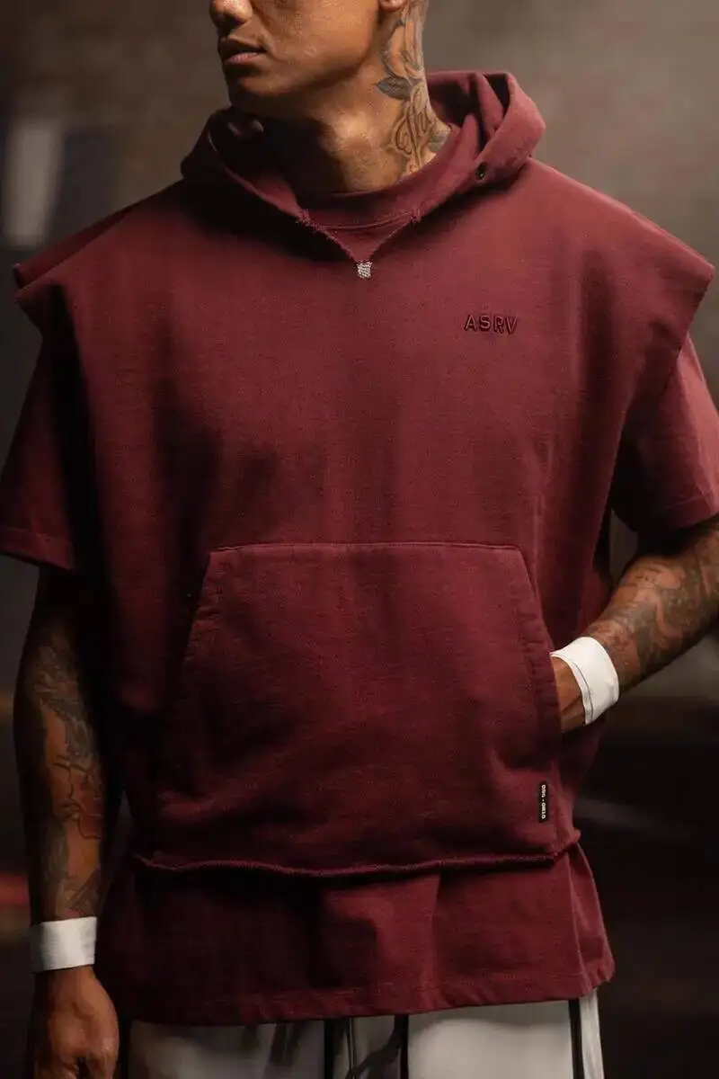 Men Sleeveless Hooded Tank Tops Solid Color Workout T-Shirt Gym Fitness Training Vest Casual Streetwear Running Top