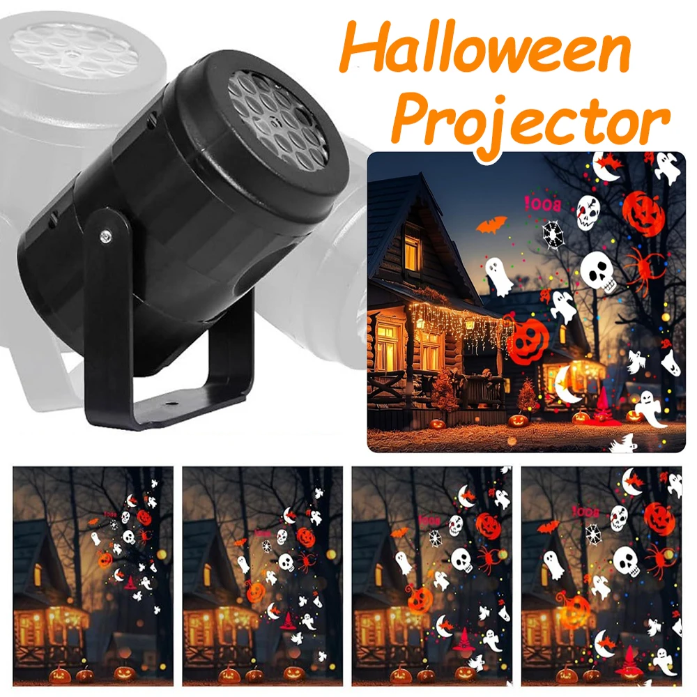 

Halloween Projector Lights Outdoor Holiday Pumpkin Ghost Skull Horror Projector Rotating LED Stage Lights Halloween Party Decor