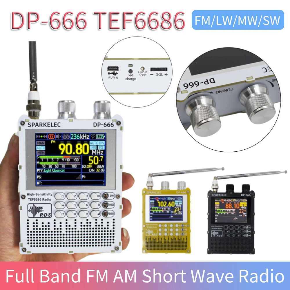 DP-666 TEF6686 حساسية عالية كامل النطاق FM AM راديو الموجة القصيرة مع شاشة LCD DSP راديو محمول كامل النطاق