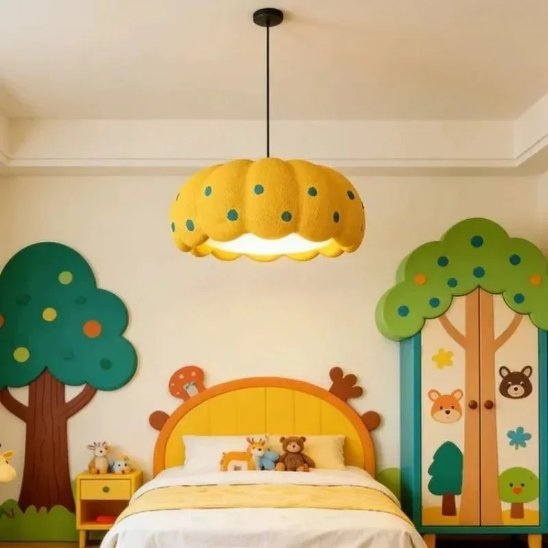 LED Pumpkin Pendant Light Creative Cream Cartoon Chandelier Living Dining Room Bedroom Home Decor Indoor Lighting Hanging Lamp