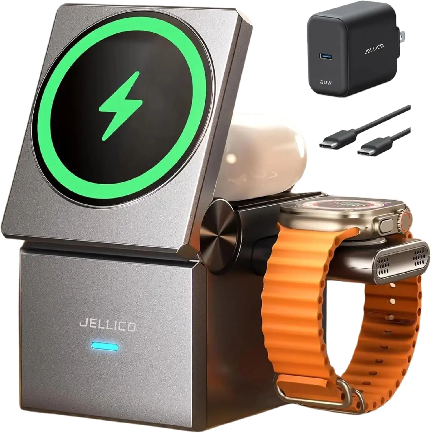 

W16 Подставка для беспроводного зарядного устройства 3 в 1, магнитная быстрая зарядка 15 Вт для iPhone 12, 13, 14, 15, 16, Apple Watch 9 8 7 6 5 Airpods 2 3 Pro