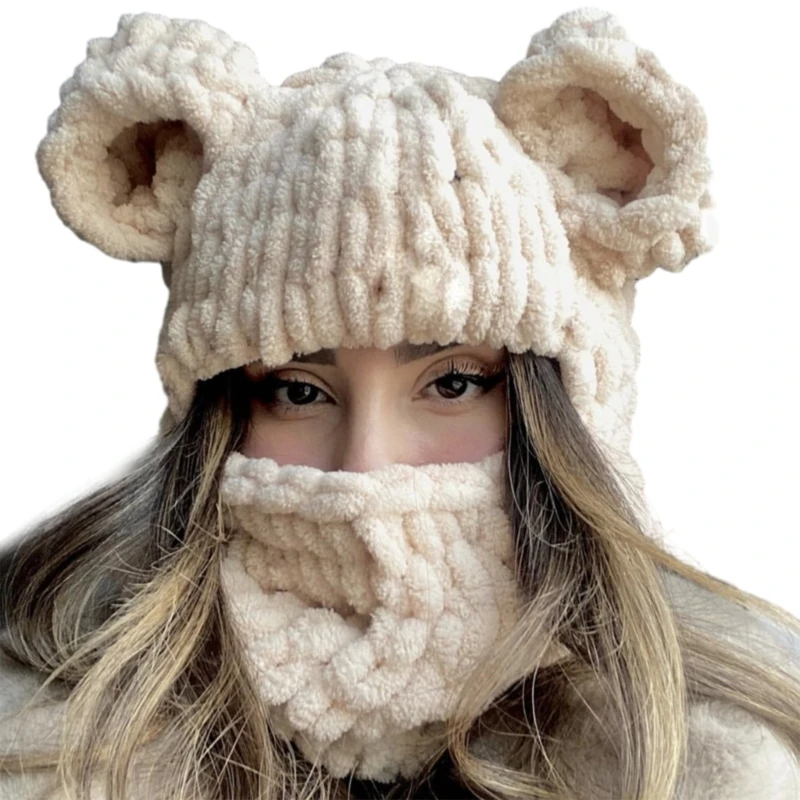 Bear Hat Halloween Hat Headgear for Outdoors Knitted Panda Ears Chenille Yarn M6CD