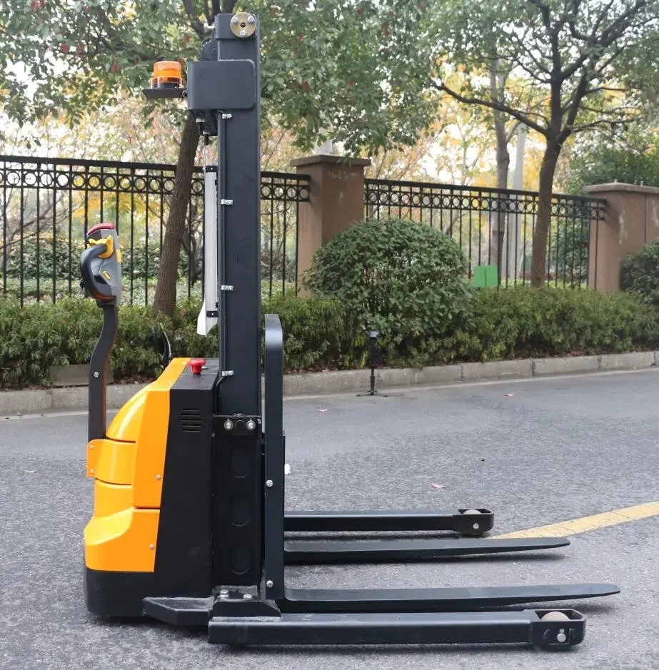 Walk Behind with 3m Lift Height Automatic Electric Pallet Stacker Forklift with Straddle Forks