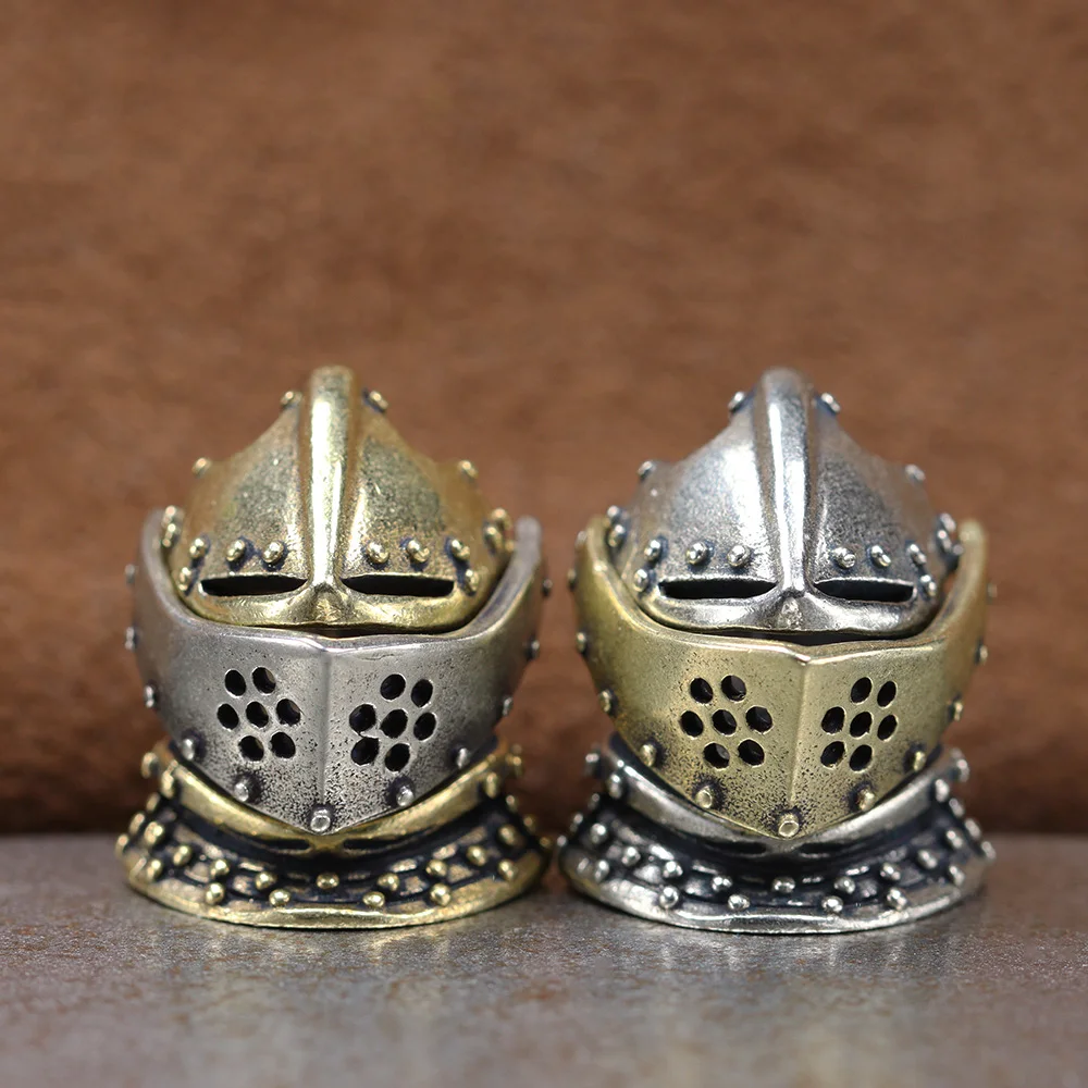 Openable Medieval Armor Warrior Helmet Brass Knife Beads EDC Outdoor DIY Paracord Handmade Woven Lanyard Pendants Umbrella Rope