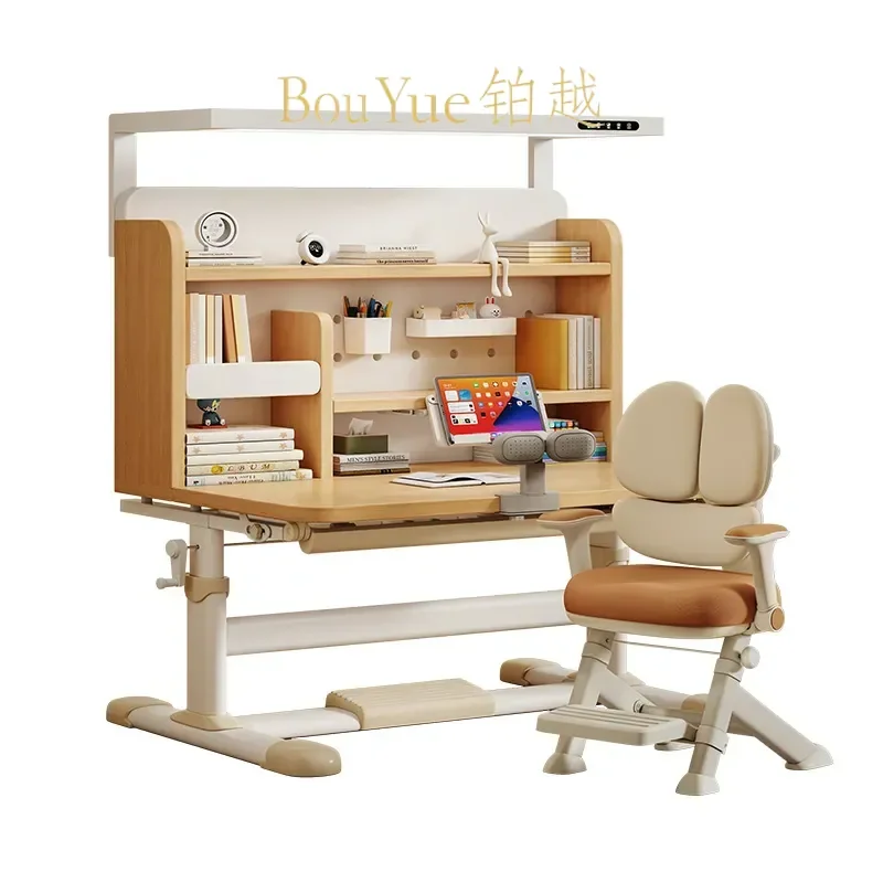 Solid Wood Kids Study Desk and Chair Set Ergonomic Posture Correction Writing Table for Students Home Learning Furniture