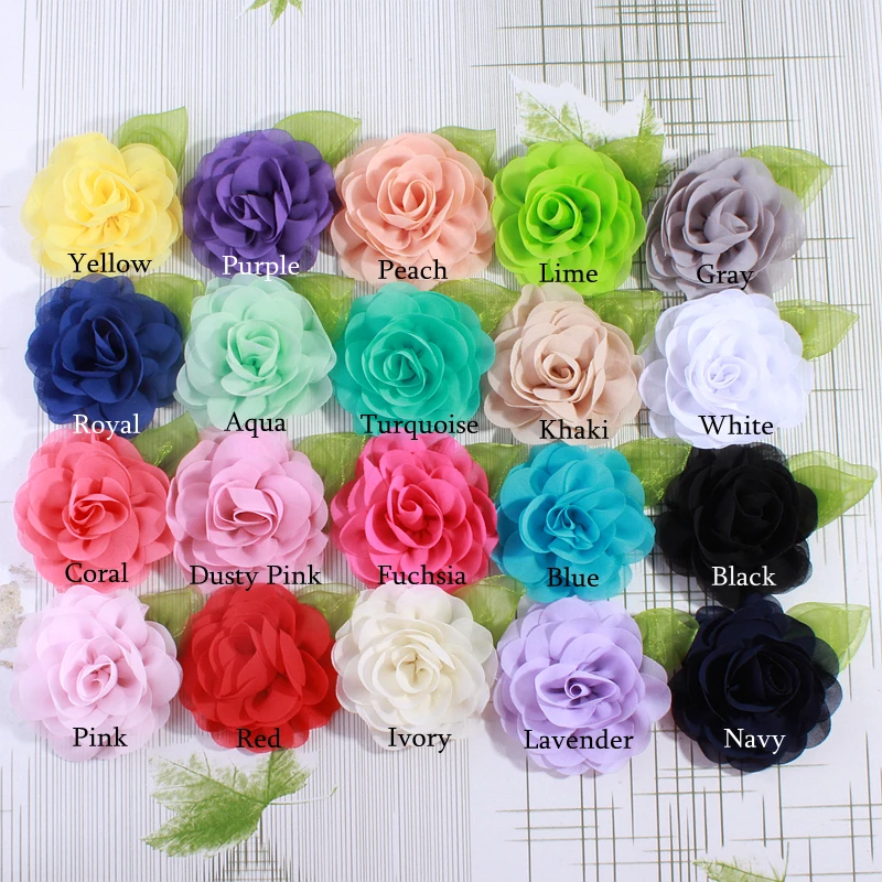 10 STKS 8.5 CM Mode Chiffon Stof Bloem Met Groen Blad Voor Trouwjurk Decoratie Kunstbloemen Voor Huwelijksuitnodiging