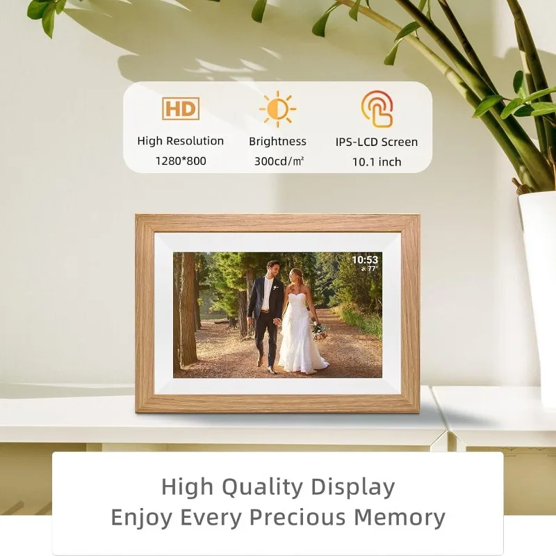 Frameo 10.1 Inch Digital Picture Frame，WiFi Electronic Frame，1280 * 800IPS HD Cloud Smart Digital Photo Frame,32GB Storage, Wall