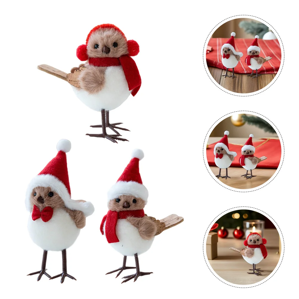 

3Pcs Artificial Birds with Hats Scarves Festive Xmas Tree Decorations for Home Tabletop Ornaments of Birds Tree Ornaments