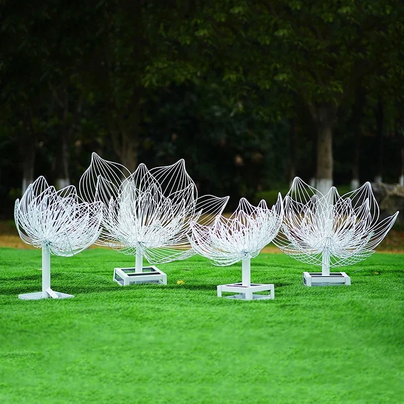 Outdoor wrought iron dandelion sculpture garden view lawn wrought iron flower plant decorative ornament