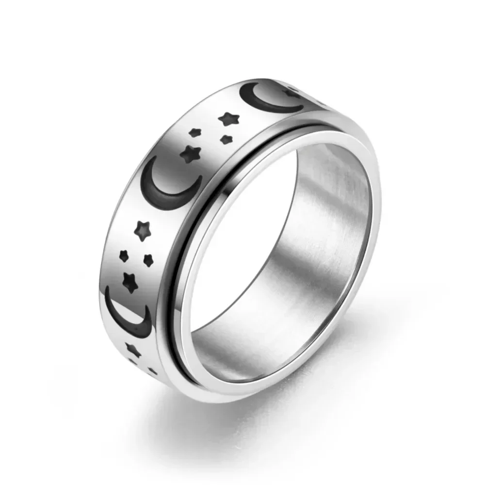 New Anxiety Stainless Steel Ring Women Men Cat Star Fidgets Spinner Rings Rotate Freely Spinning Anti Stress Accessories Кольцо