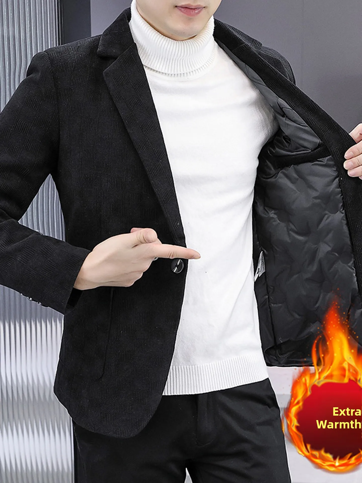 

Thiened Cotton Men's Suit Casual Plaid Outerwear High-end Busin Autumn Winter Faion Warm West Coat Stand Fit Long S...